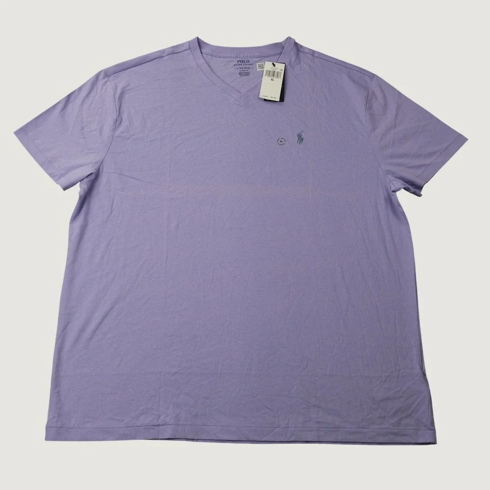 Polo Ralph Lauren V-Neck T-Shirt XL Purple Cotton Classic Fit NWT Flaw MSRP $55